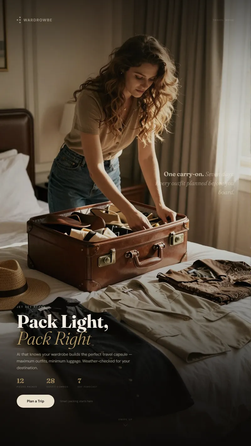Suitcase packed efficiently with versatile travel outfits selected by Wardrowbe