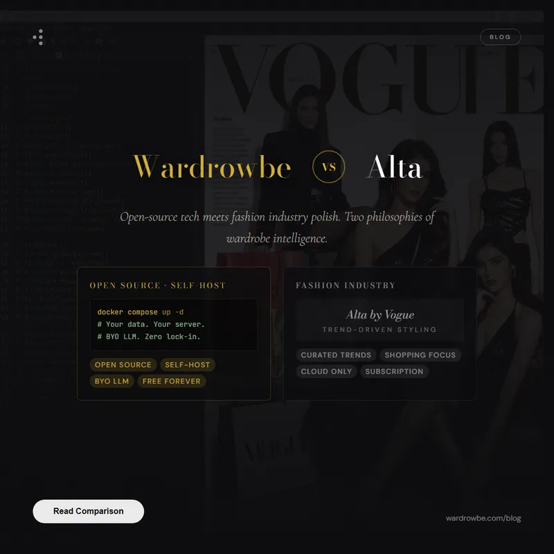 Wardrobe app comparison showing open source AI styling versus celebrity stylist platform
