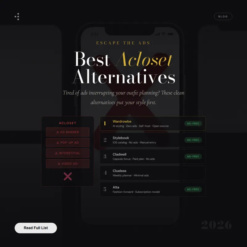 Ad-free wardrobe app alternatives to Acloset with AI outfit suggestions