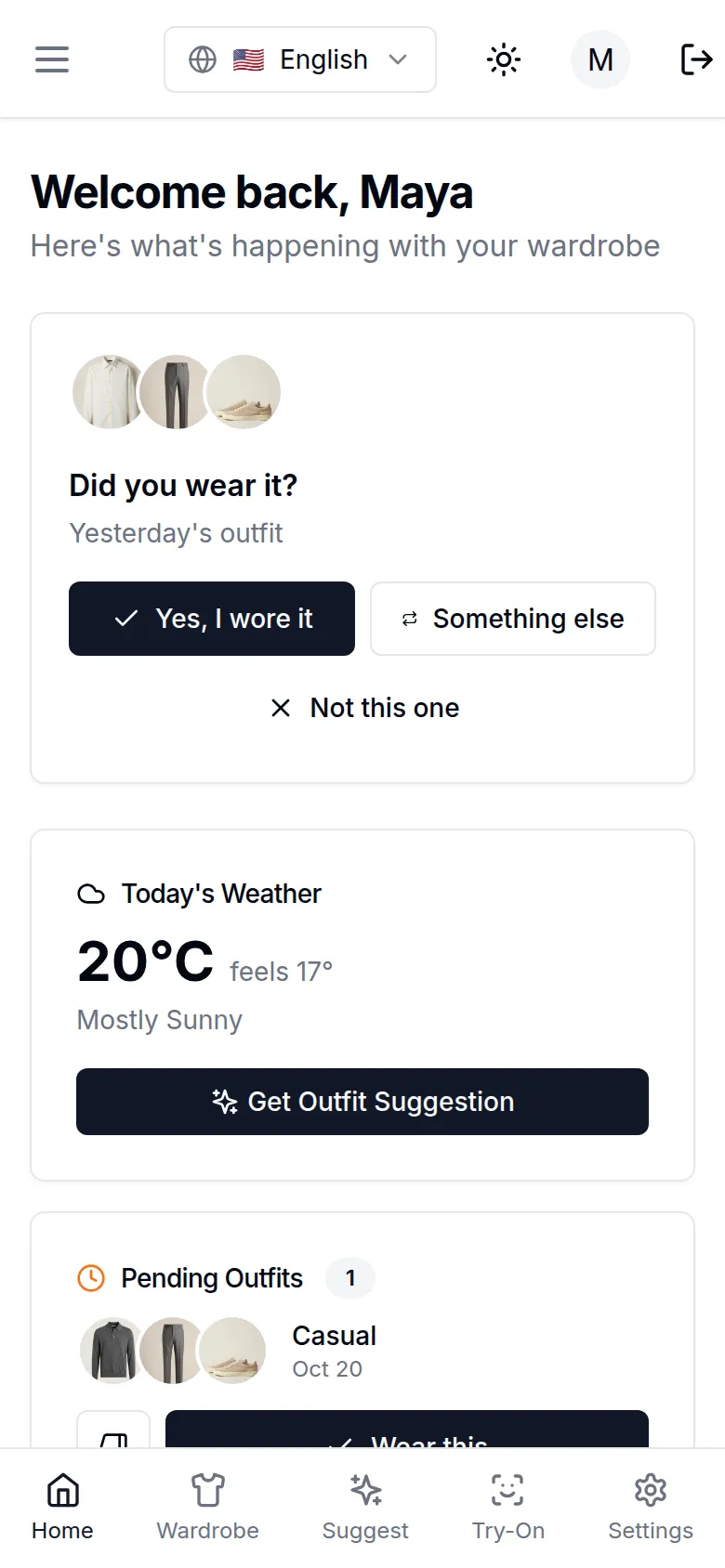 Wear check card asking whether yesterday's outfit was worn